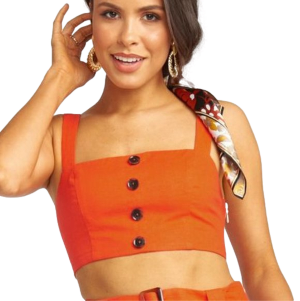 Show Me Your Mumu Adeline Crop Top ~ Tangerine Linen NWT